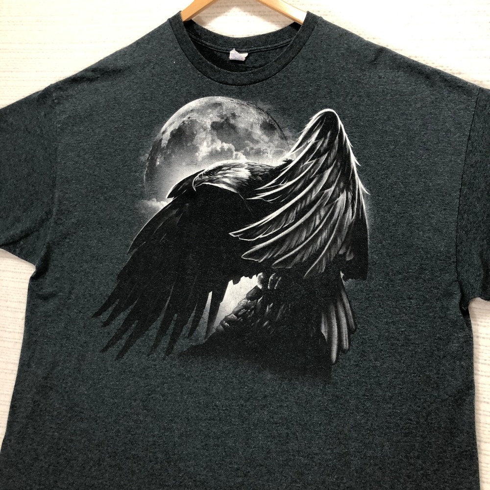 Eagle Moon Graphic‎ T-Shirt Short Sleeve Crew Neck Tee Top Size 3XL